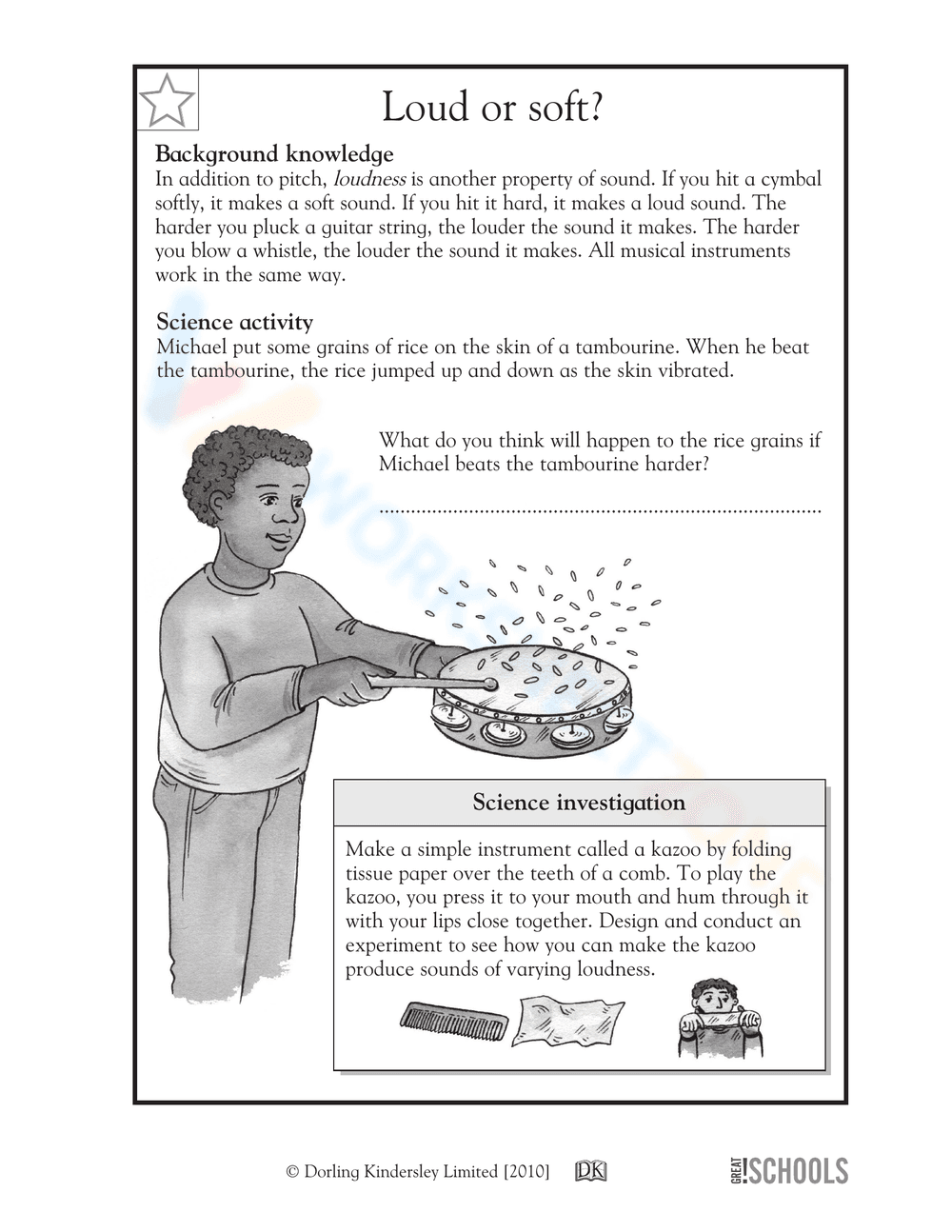 Loud and Soft Sounds Worksheet | Grade 1 Essential - Page 1