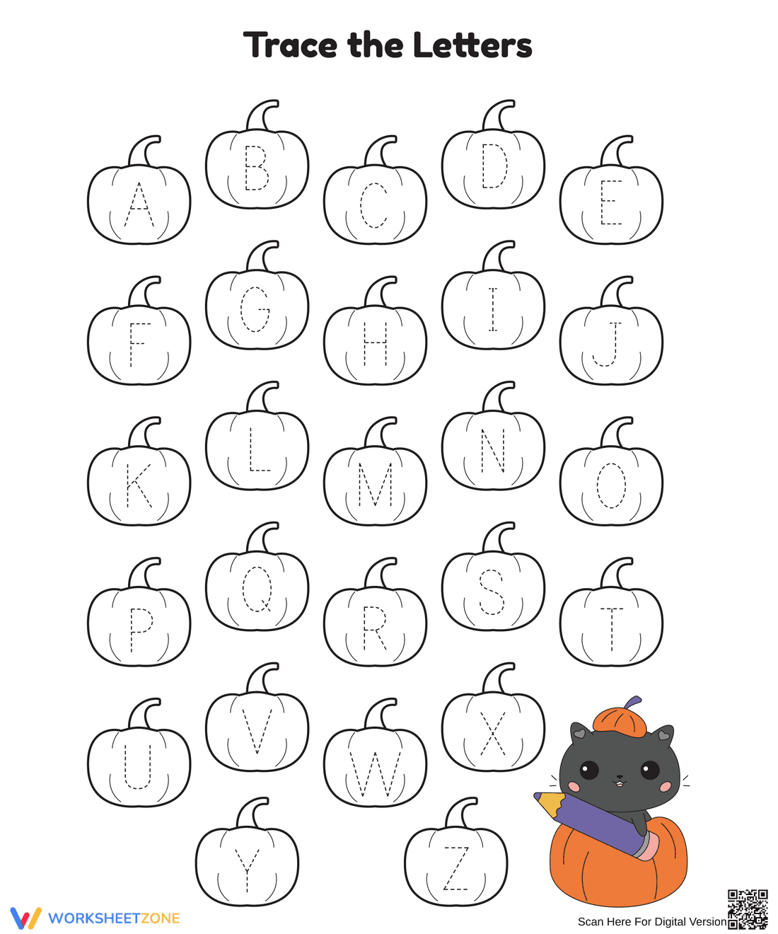 Halloween Pumpkin Alphabet Tracing Sheet - Page 1