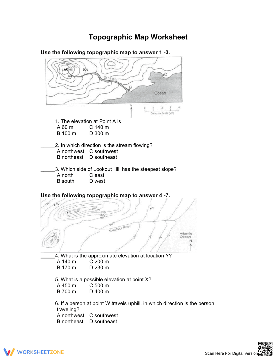 Topographic Map Analysis Worksheet - Page 1