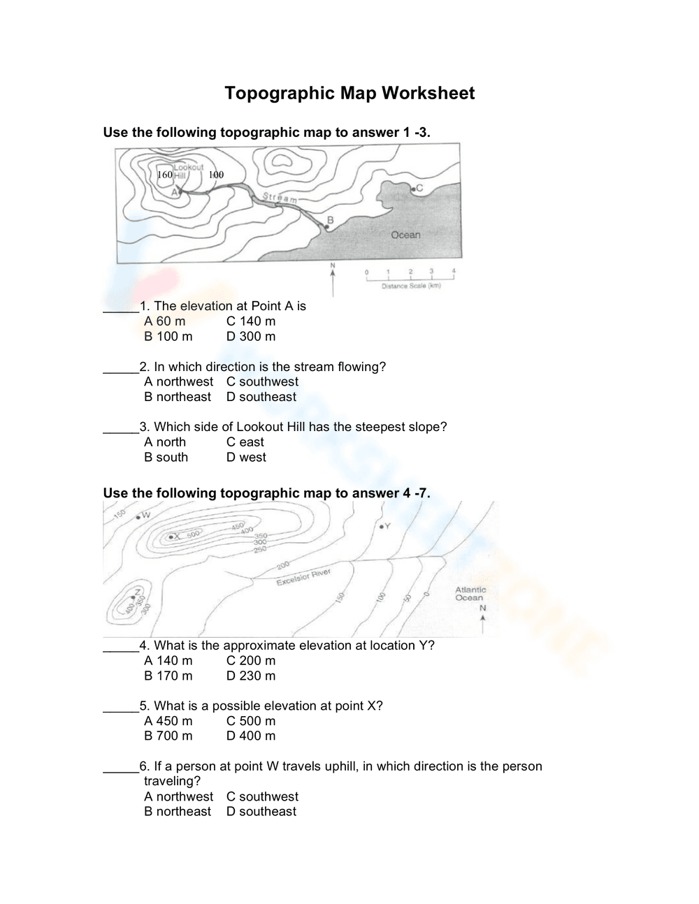 Topographic Map Analysis Worksheet - Page 1