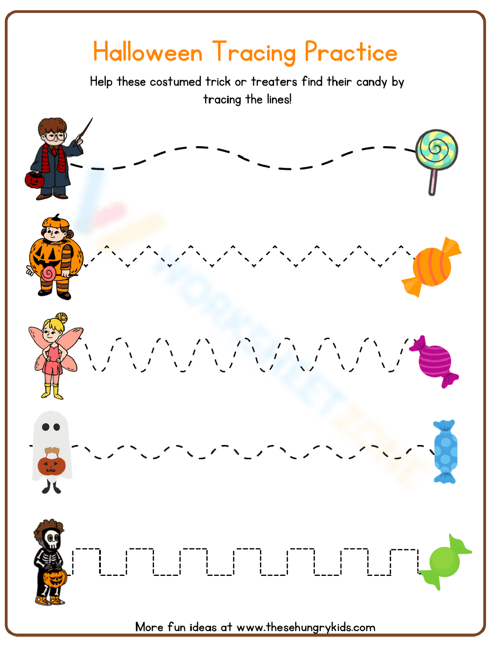Halloween Tracing Worksheet | Grade K Printable - Page 1