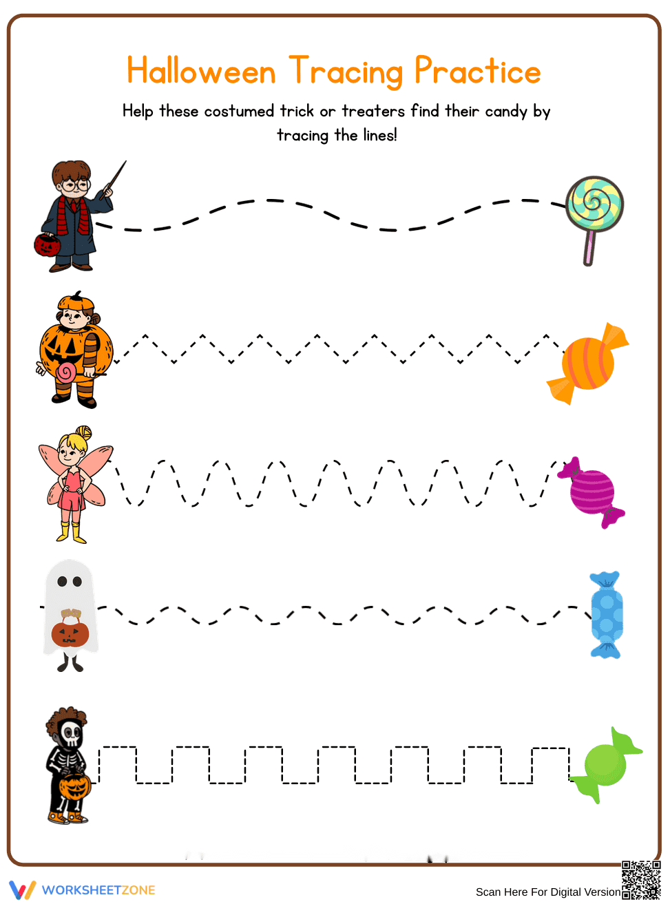 Halloween Tracing Worksheet | Grade K Printable - Page 1