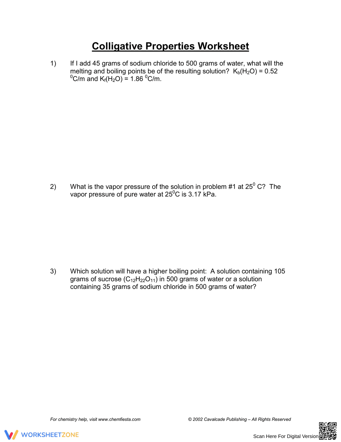 Advanced Colligative Properties Worksheet - Page 1