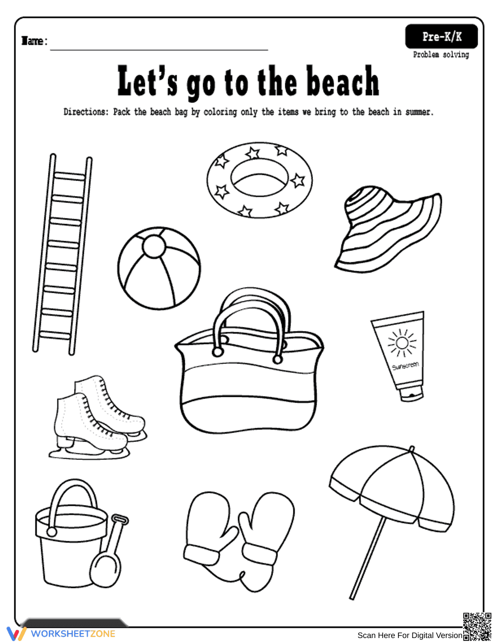 Beach Item Sorting Worksheet - Page 1