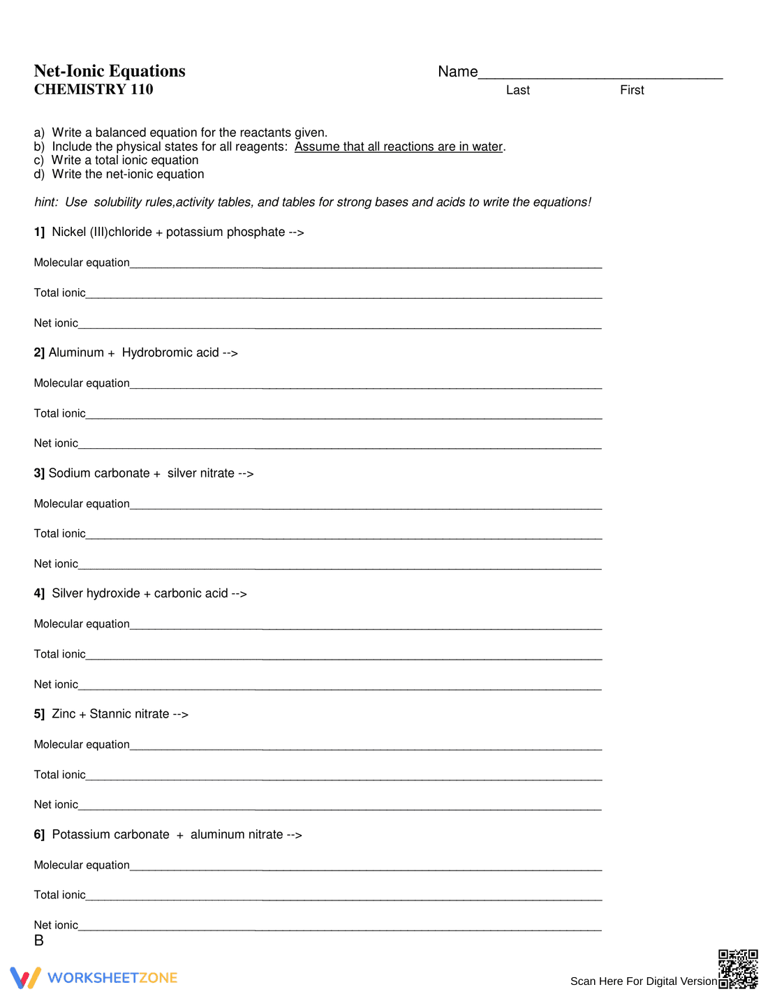 Updated Net Ionic Equations Practice - Page 1