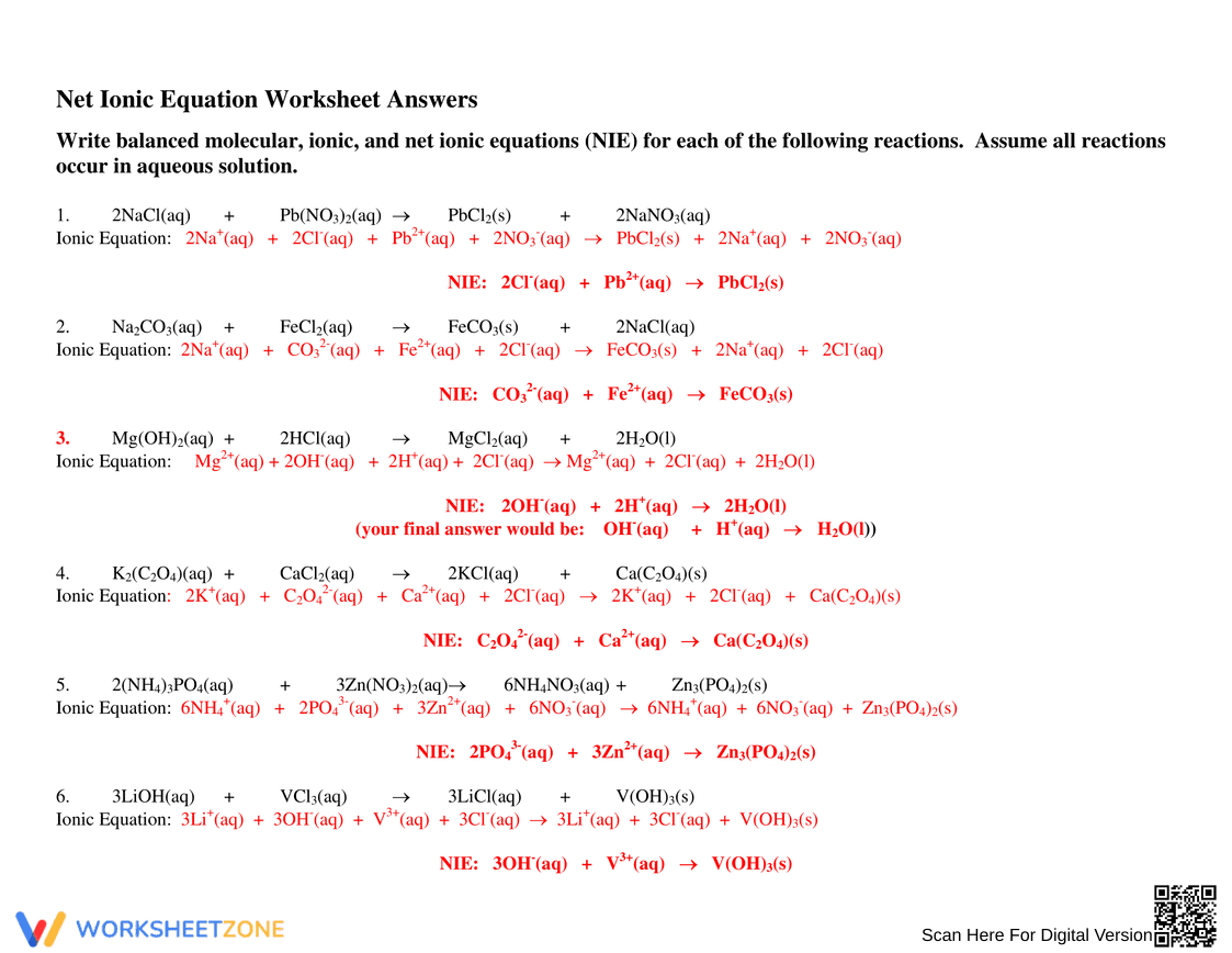 Net Ionic Equation Worksheet Answers - Page 1