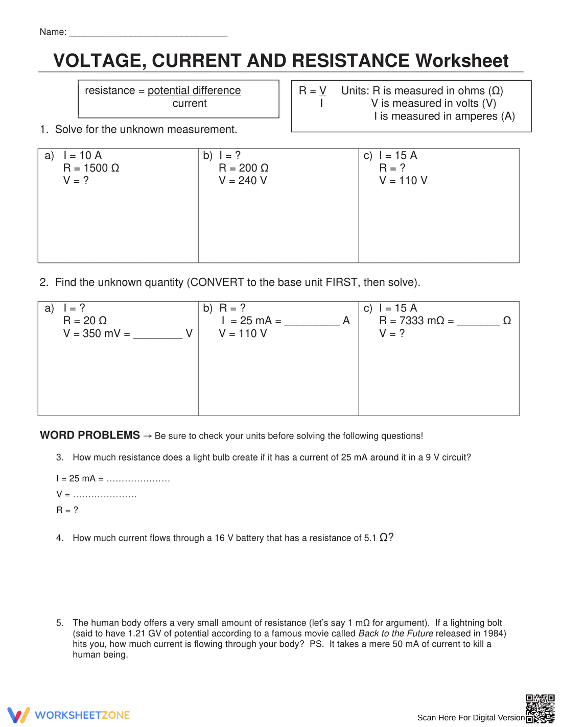 Updated Resistance Calculations Worksheet - Page 1