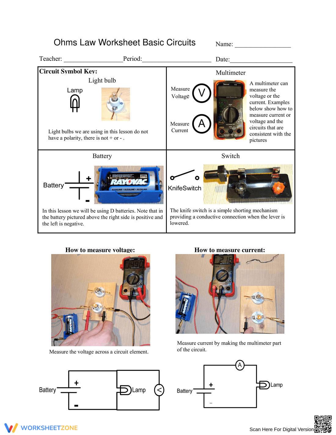 Ohm's Law Worksheet: Basic Circuits - Page 1