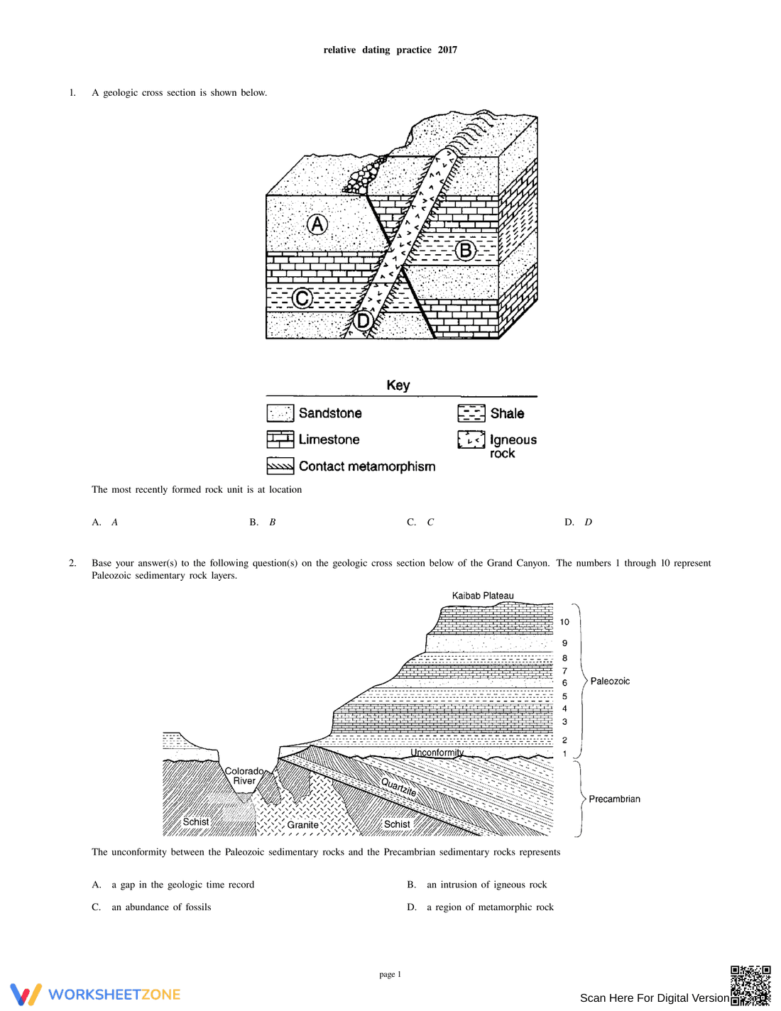 Relative Dating Practice Worksheet - Page 1