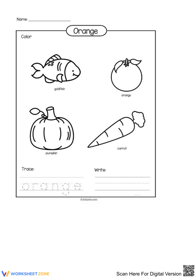 Printable Worksheet: Learn the Color Orange - Page 1