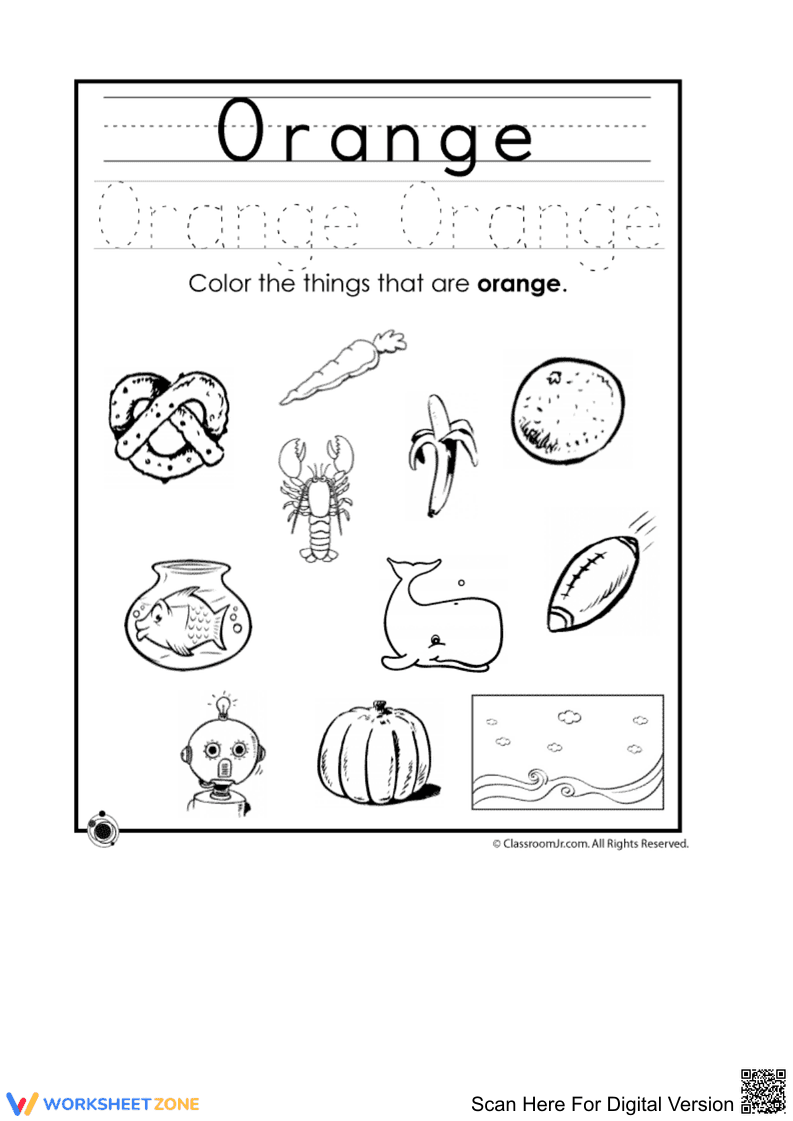 Identify the Color Orange: Fun Learning Worksheet - Page 1