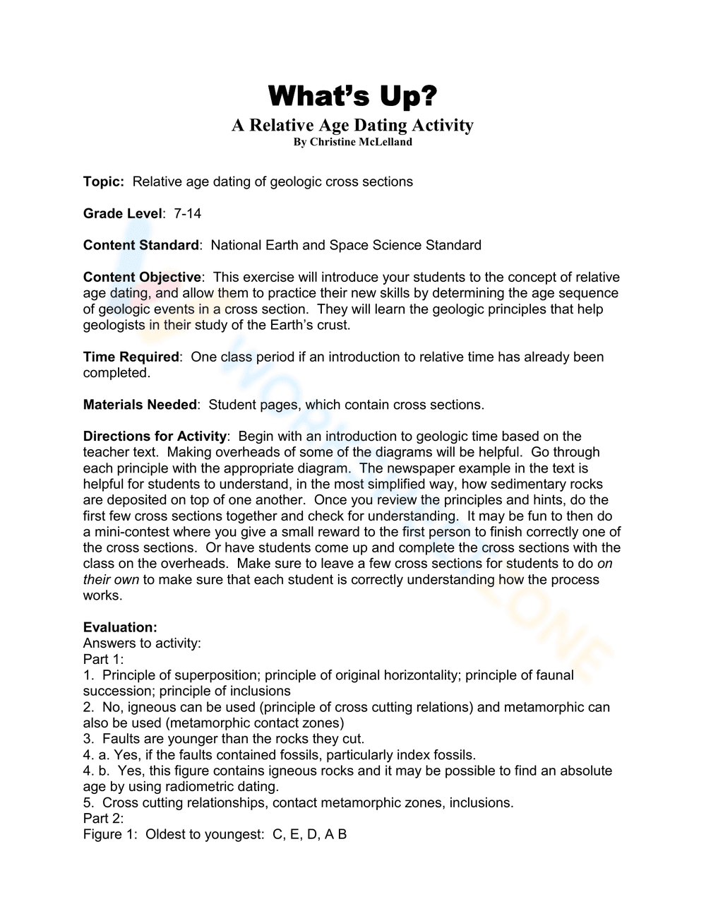 Updated Relative Dating Activity Worksheet - Page 1