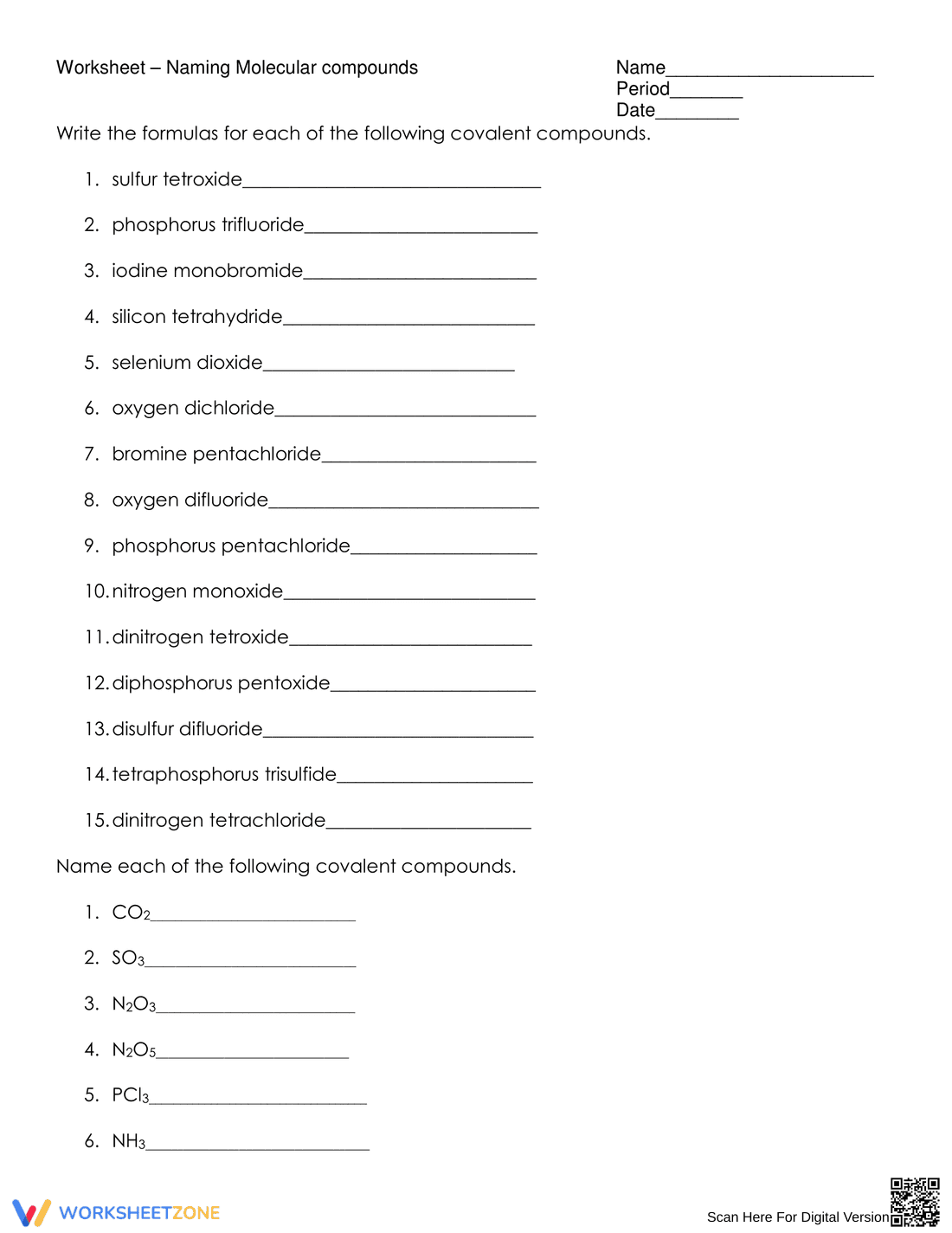 Naming Molecular Compounds: Practice Worksheet - Page 1