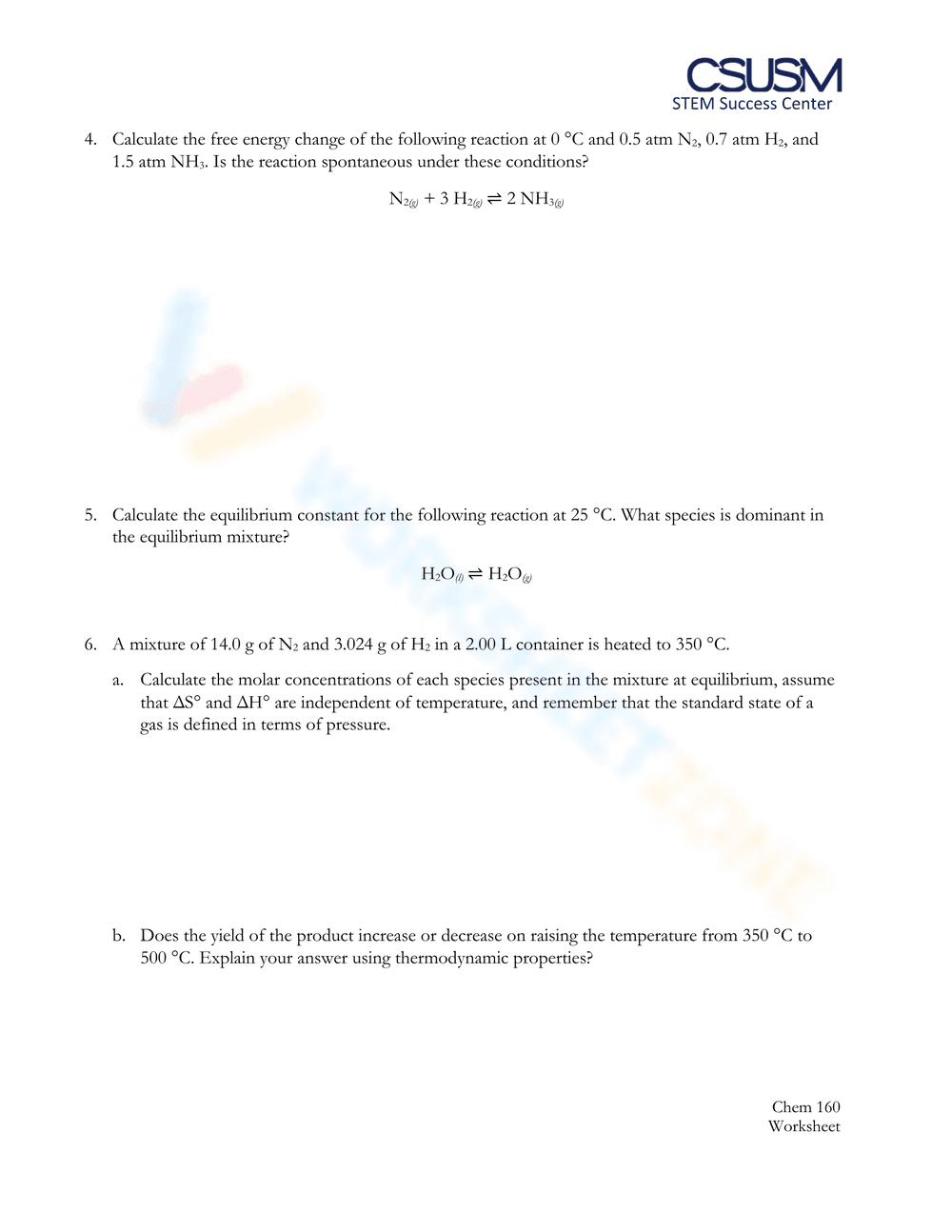 Thermodynamics Worksheet 3: Advanced Problems - Page 1