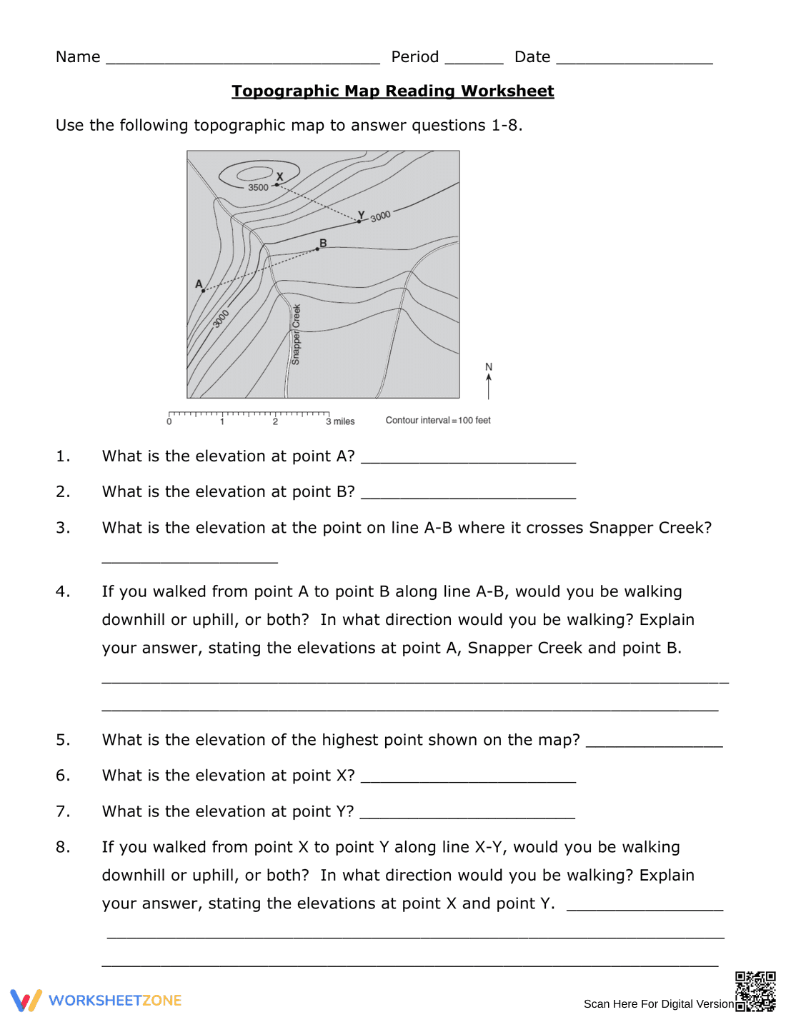 Topographic Map Reading Worksheet: Updated - Page 1