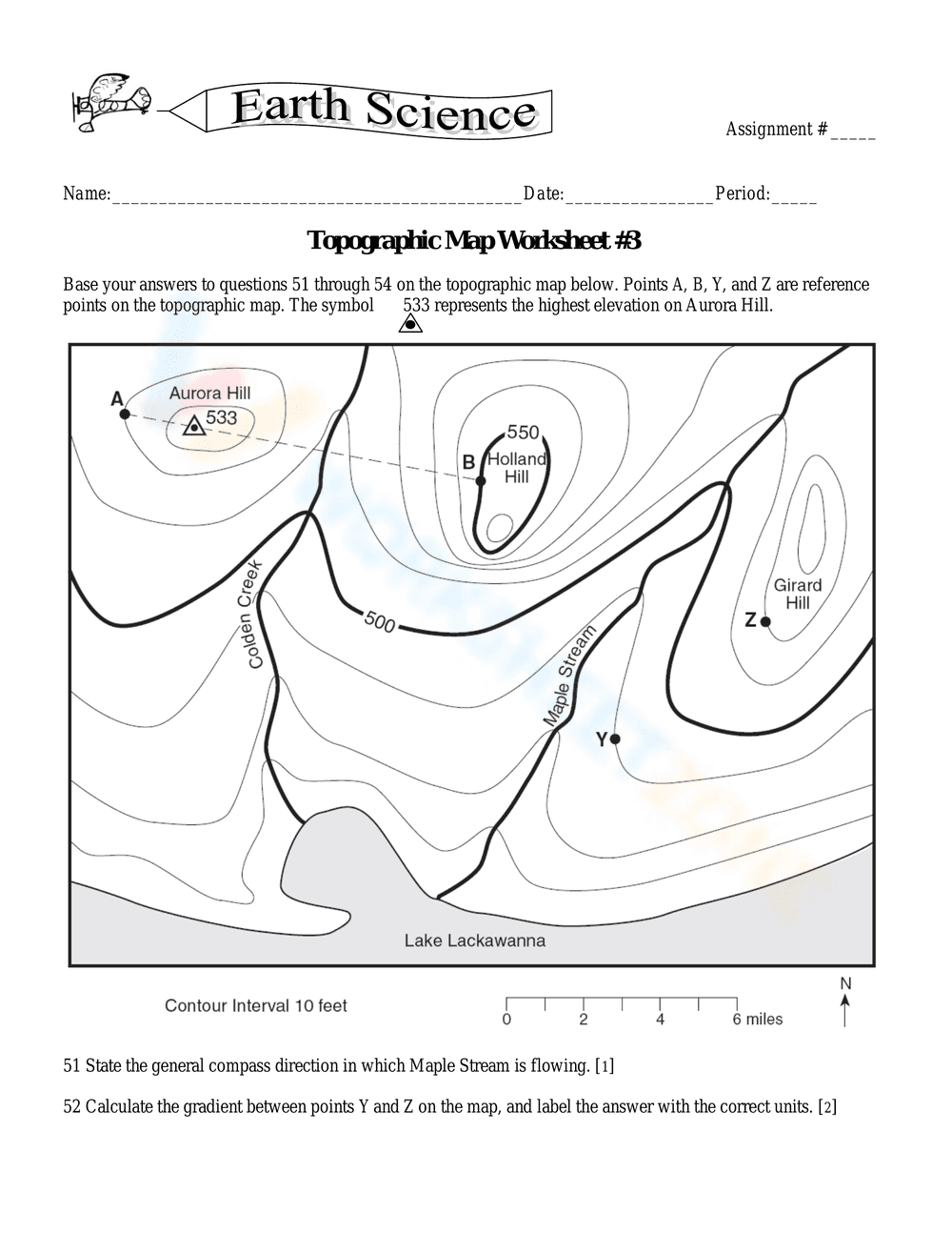 Topographic Map Worksheet 3: Advanced Skills - Page 1