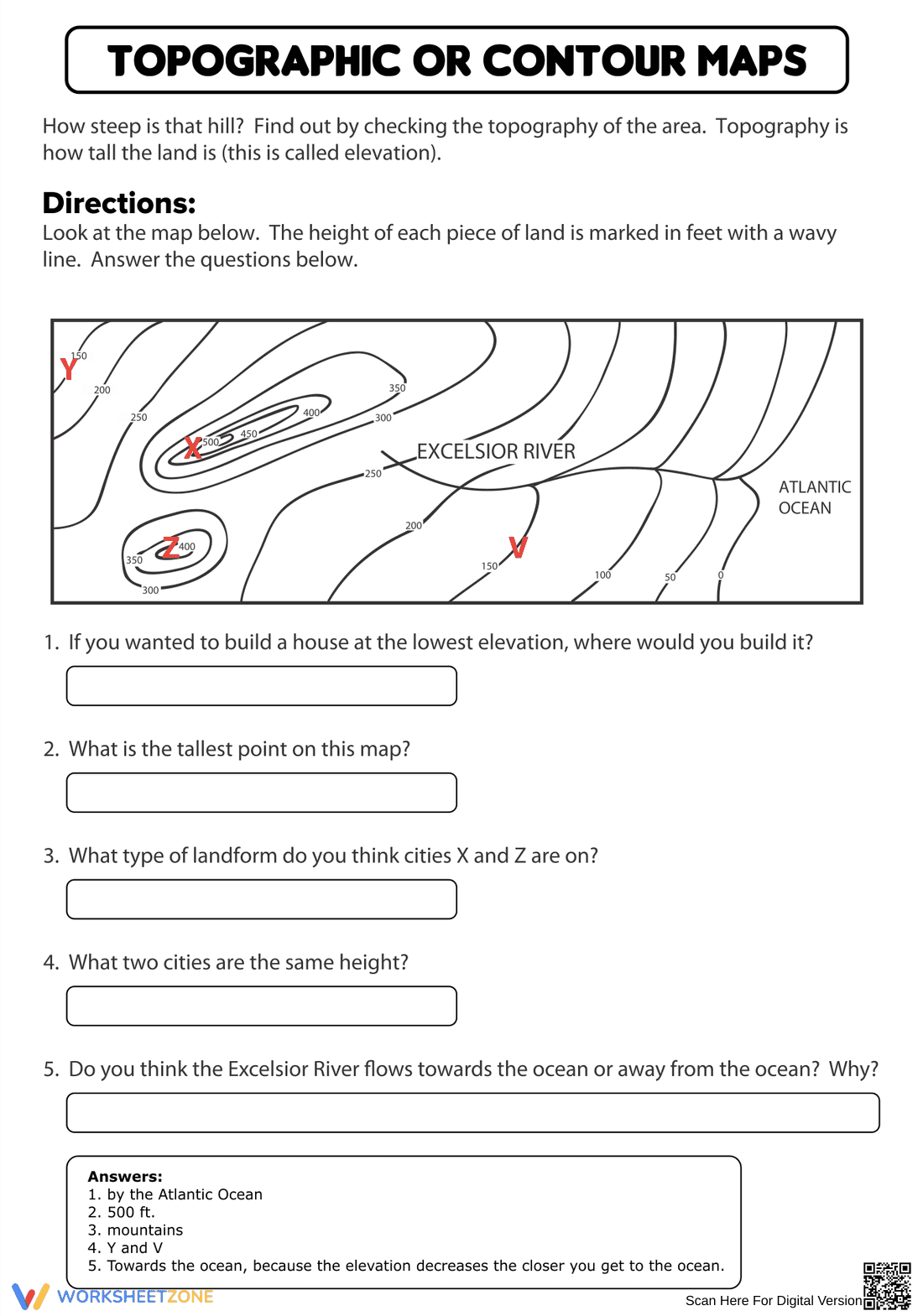 Topographic Map Worksheets: Geography Practice - Page 1