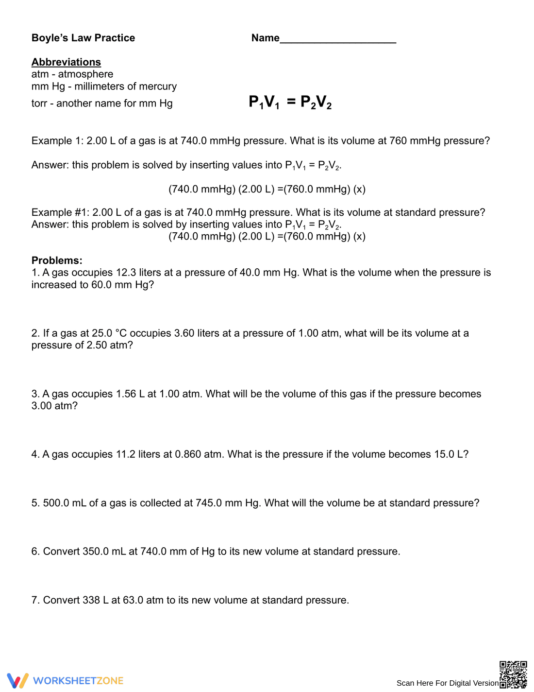 Boyle's Law Worksheet 2: Chemistry Practice - Page 1