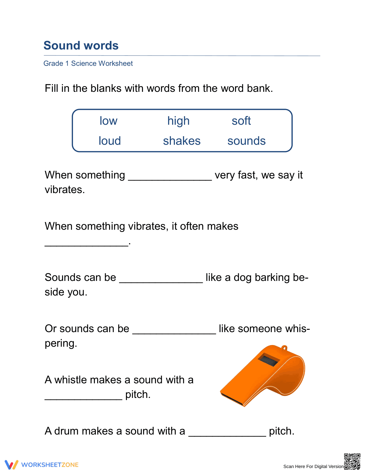 Sound Words Worksheet | Essential Grade 1 Science - Page 1