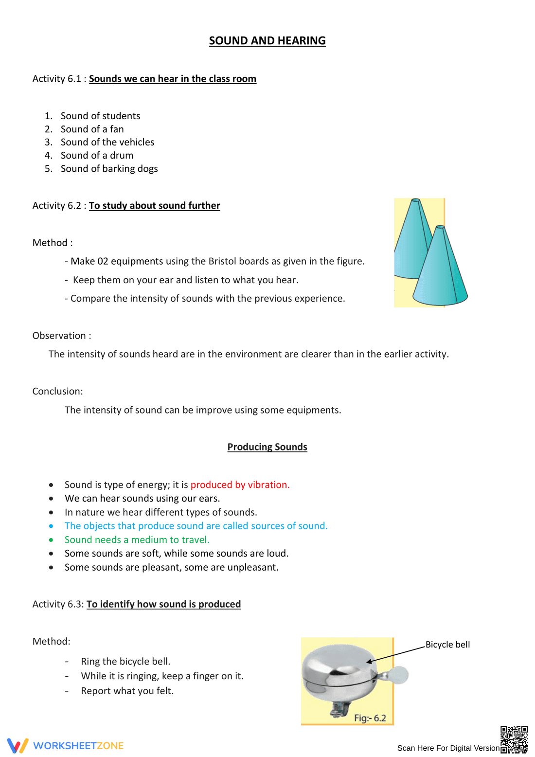 Sound and Hearing Essential Science Worksheet | Grade 4-7 - Page 1