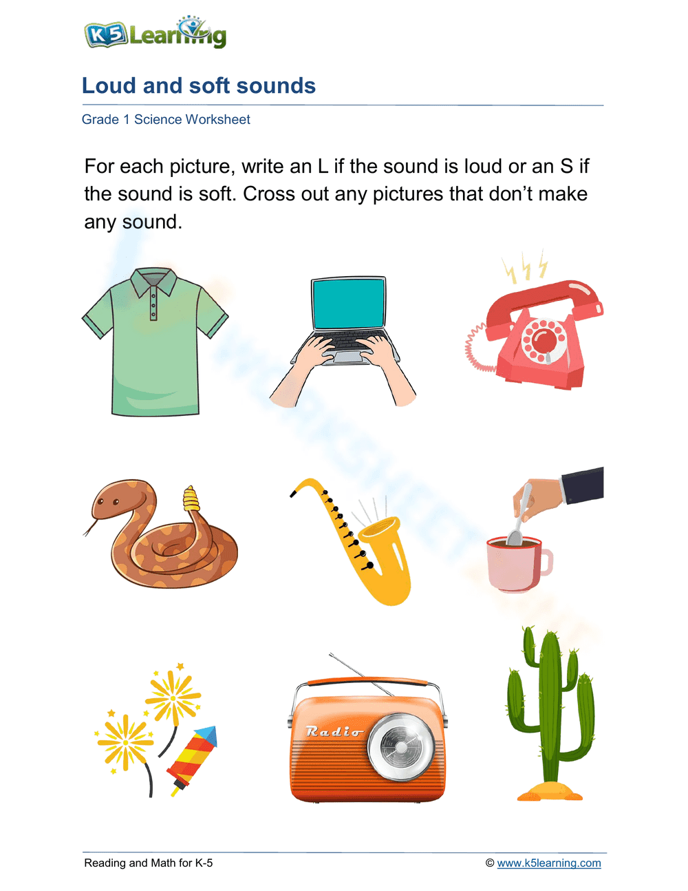 Identifying Loud and Soft Sounds – Science Worksheet - Page 1