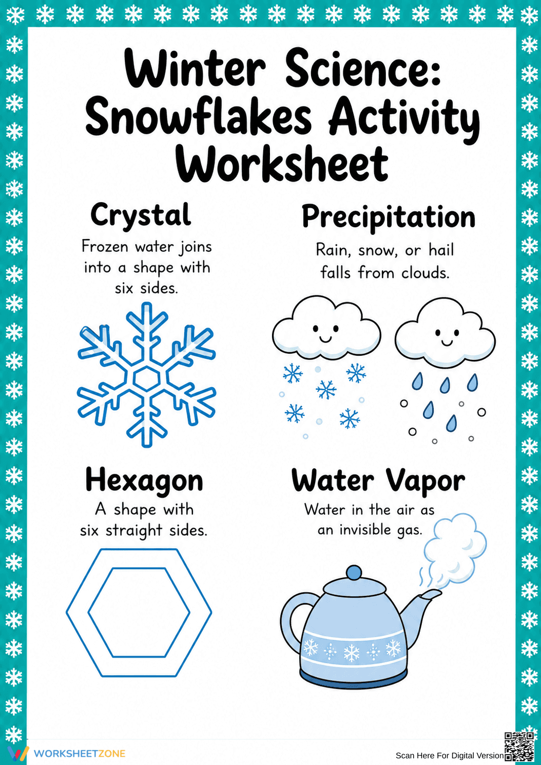 Essential Winter Science: Snowflake Vocabulary Worksheet - Page 1