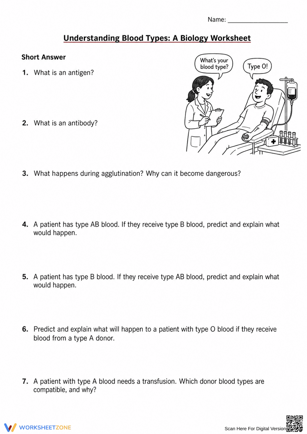Printable Blood Types Worksheet | Grade 9 Biology - Page 1
