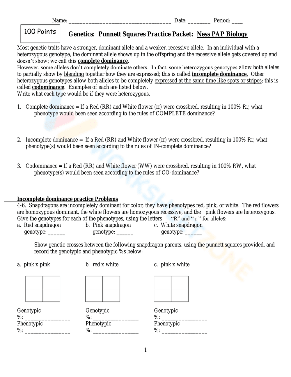 Genetics Practice: Punnett Squares - Page 1