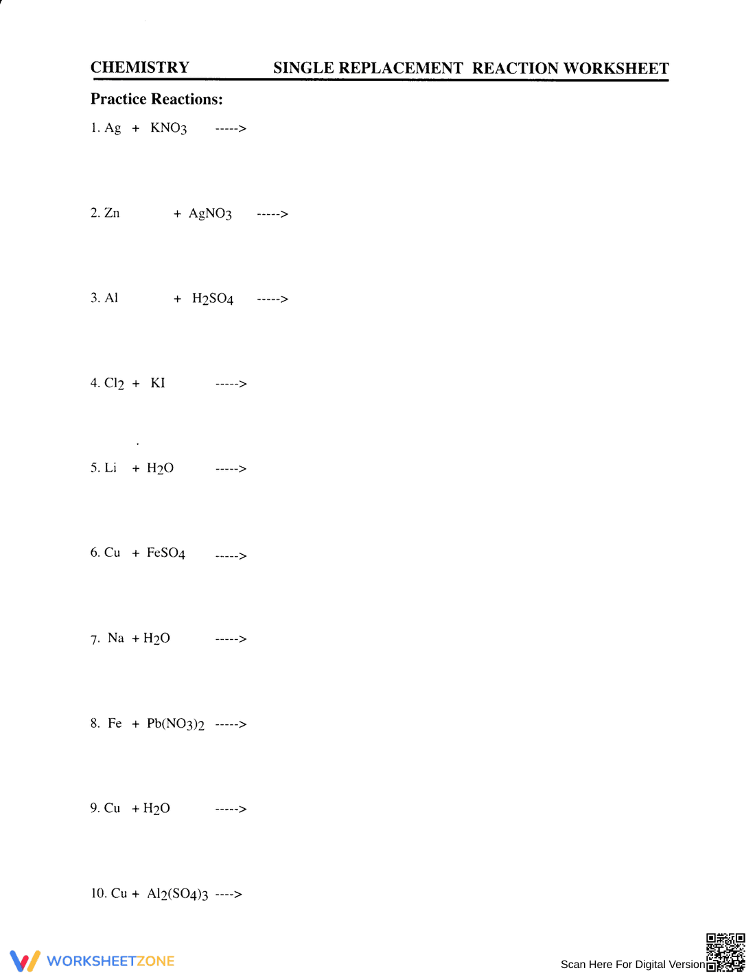 Single Replacement Reaction Practice - Page 1