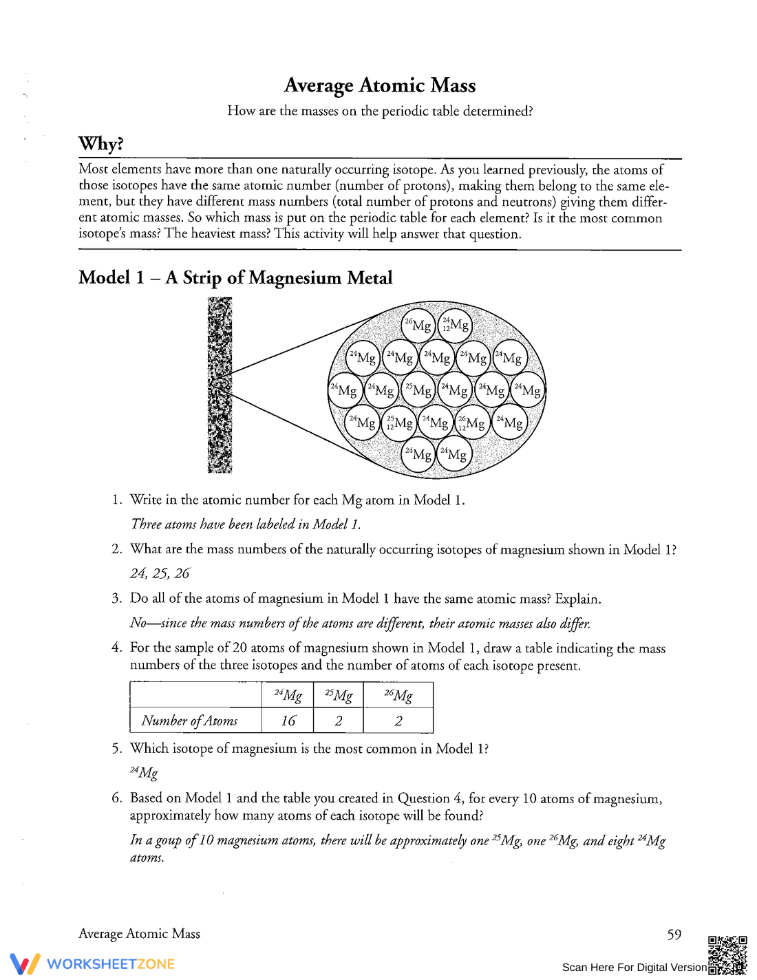 Calculate Average Atomic Mass: Chemistry Worksheet - Page 1