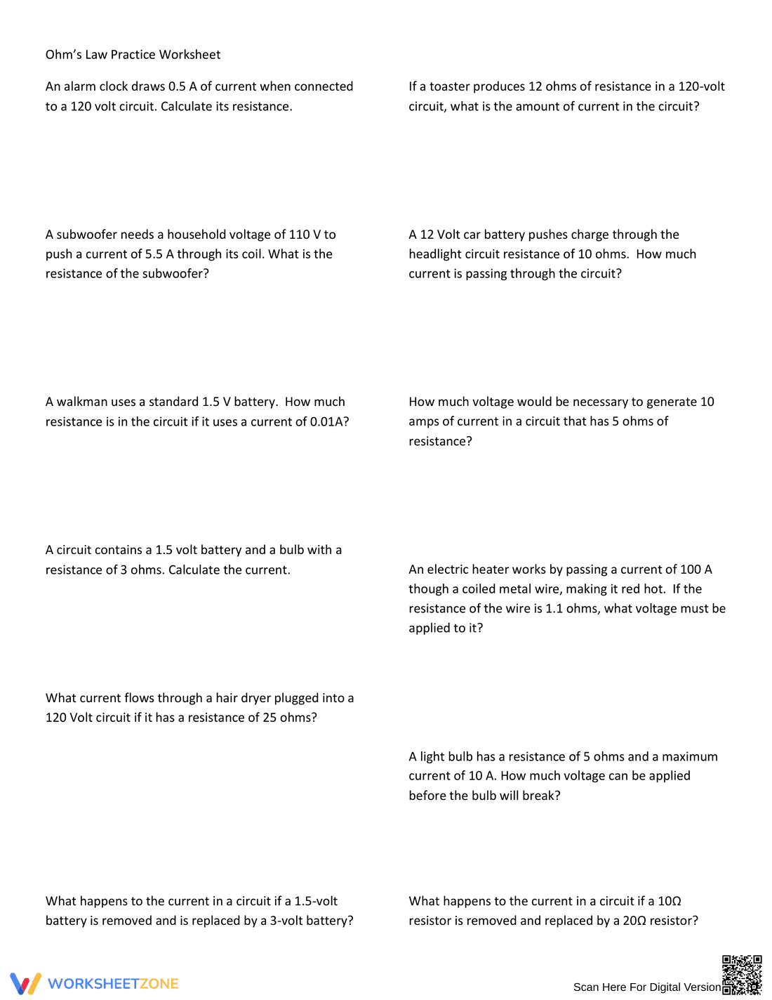 Ohm's Law Practice Problems - Page 1
