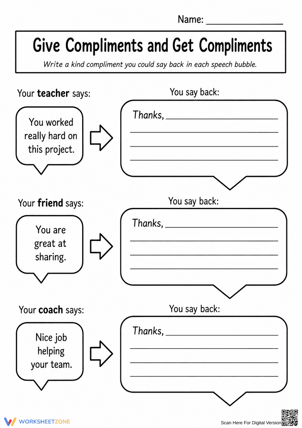 Give Compliments Worksheet | Grade 3 Essential - Page 1