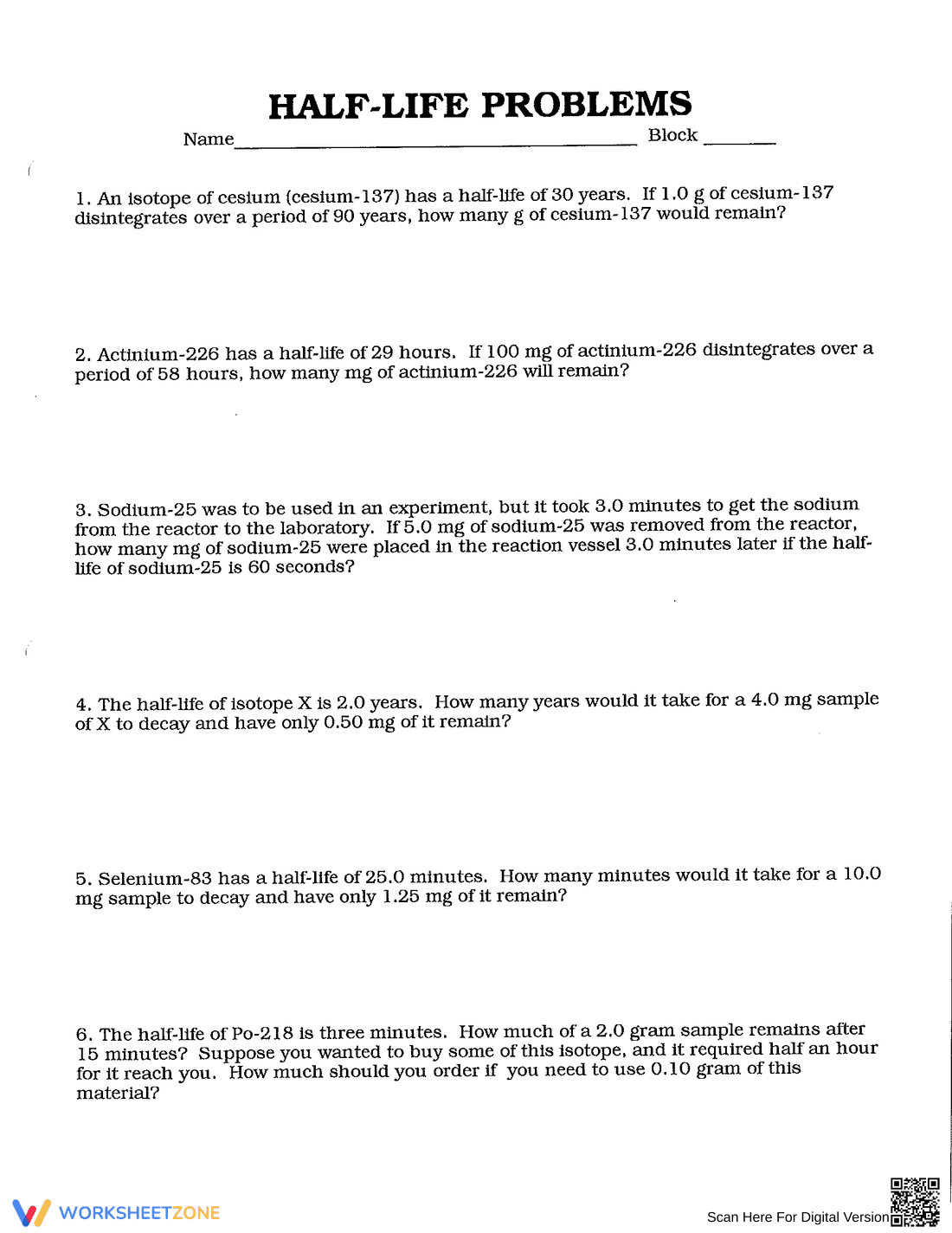 Solving Half-Life Problems - Page 1