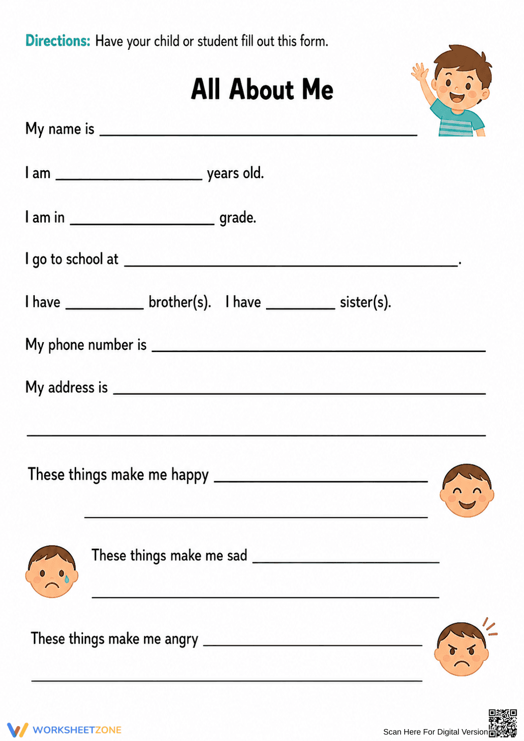 Grade 1 All About Me — Printable No-Prep Worksheet - Page 1