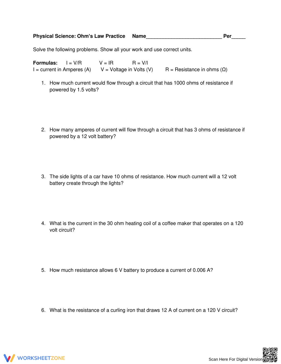 Practicing Ohm's Law - Page 1