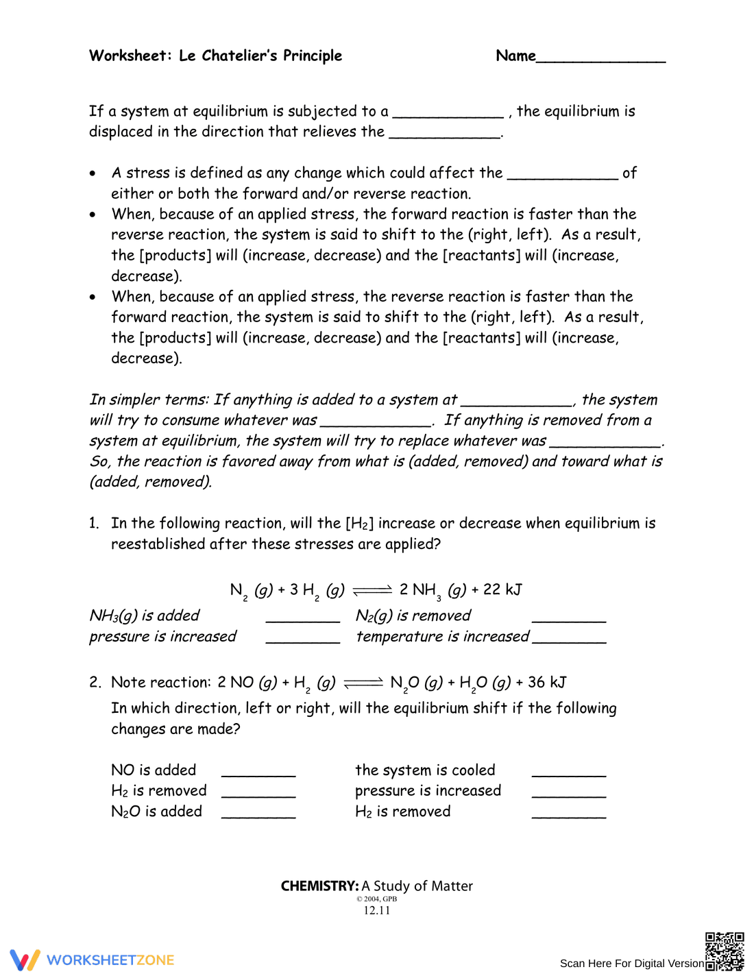 Applying Le Chatelier's Principle - Page 1