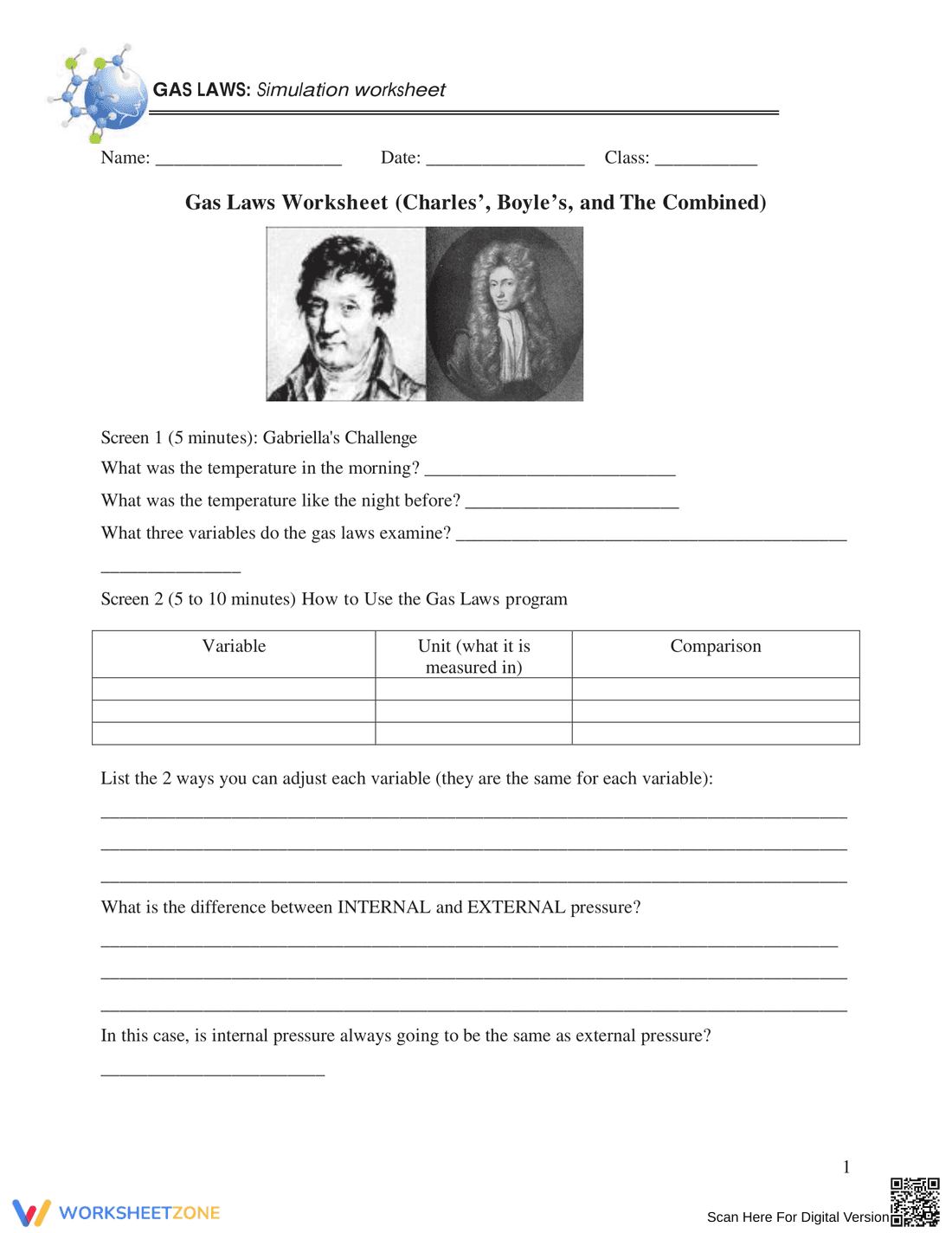 Advanced Charles's Law Worksheet - Page 1