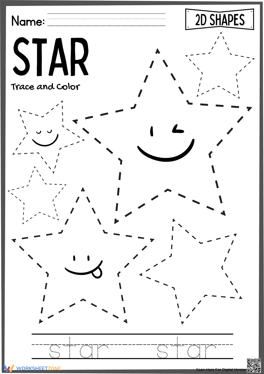 Star Shape – Trace and Color the Stars - Page 1