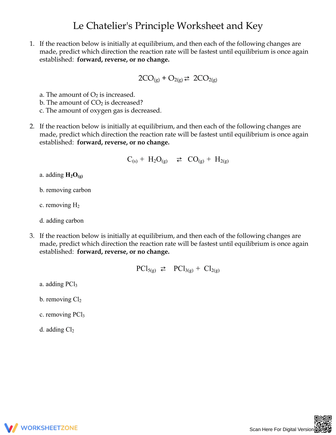 Le Chatelier's Principle with Key - Page 1