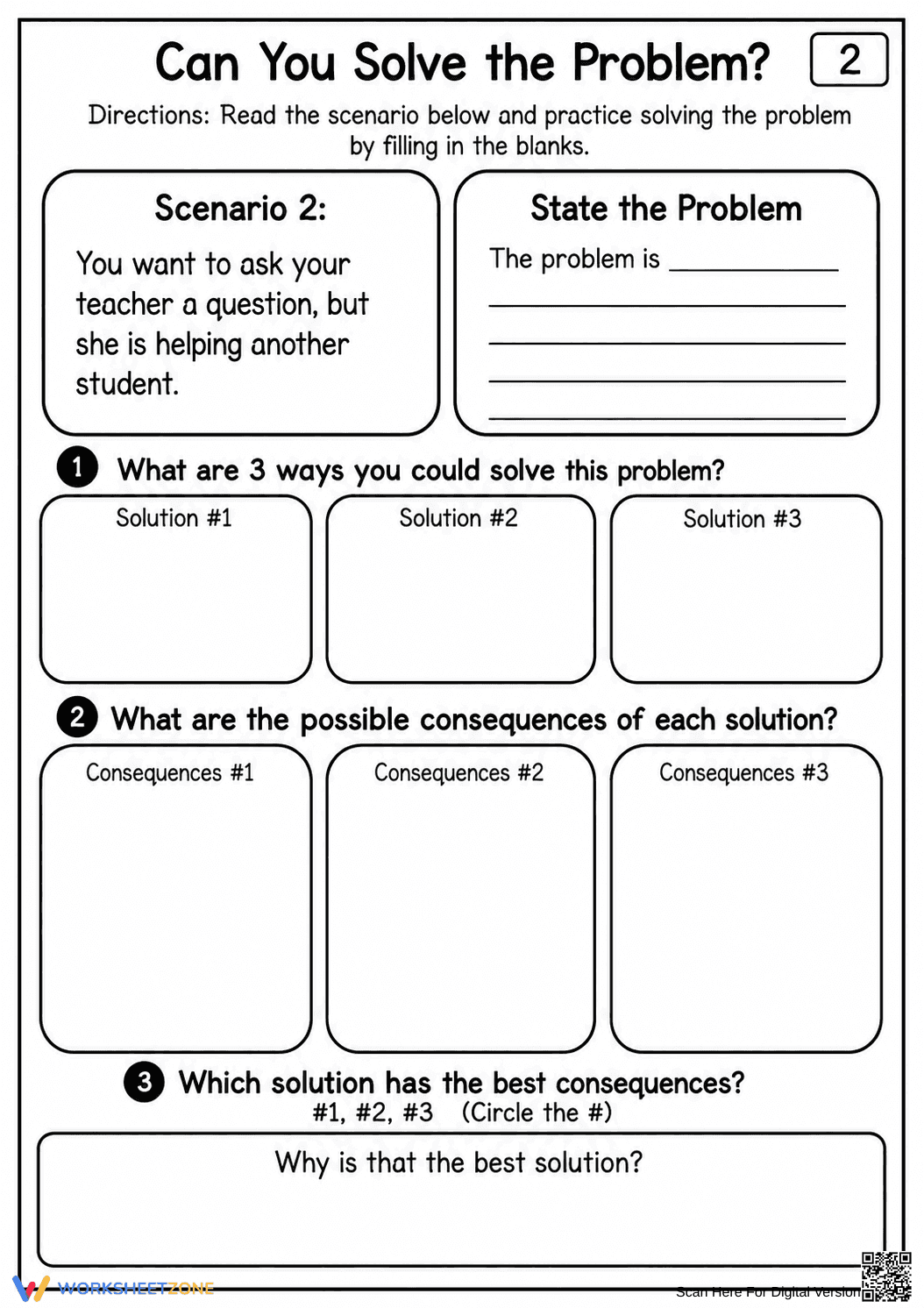 Printable Social Problem Solving Worksheet | Grade 3 - Page 1