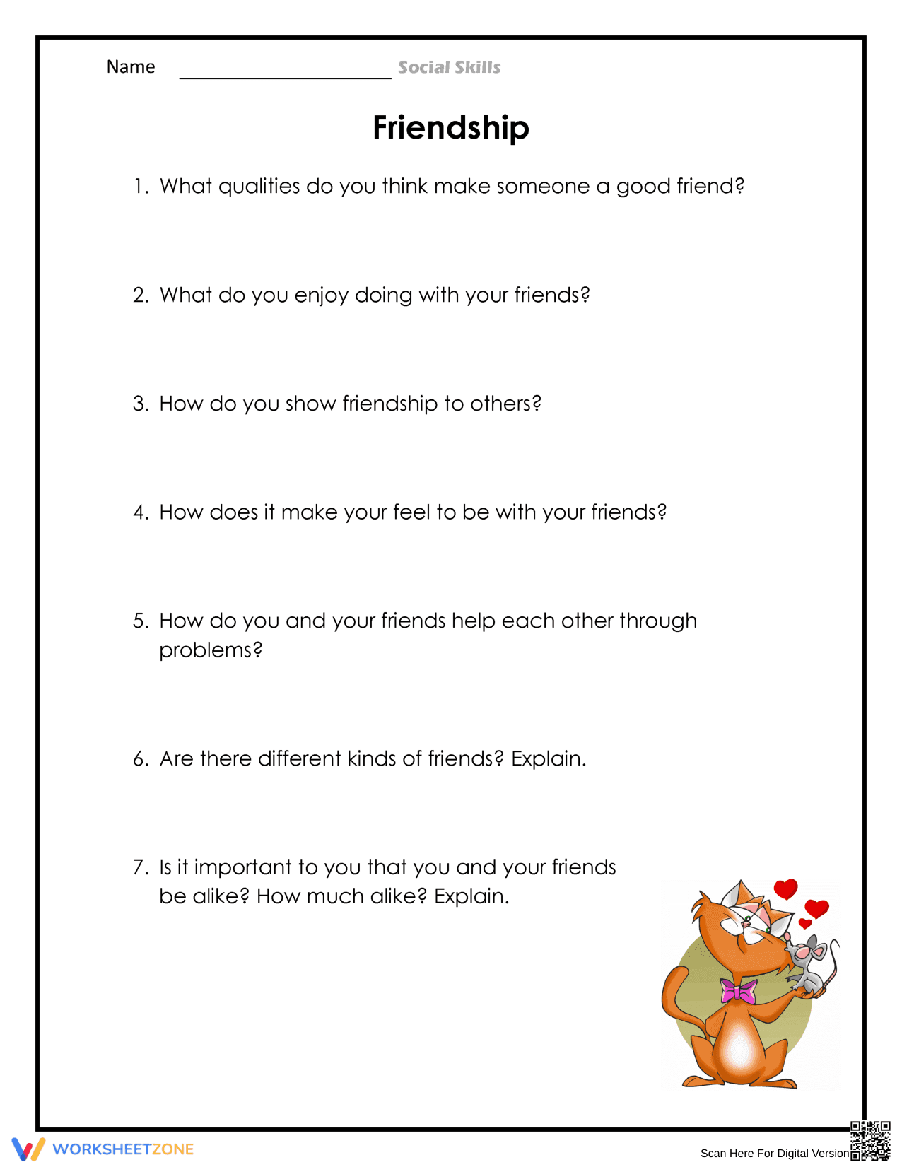 Printable Friendship Social Skills Worksheet - Page 1