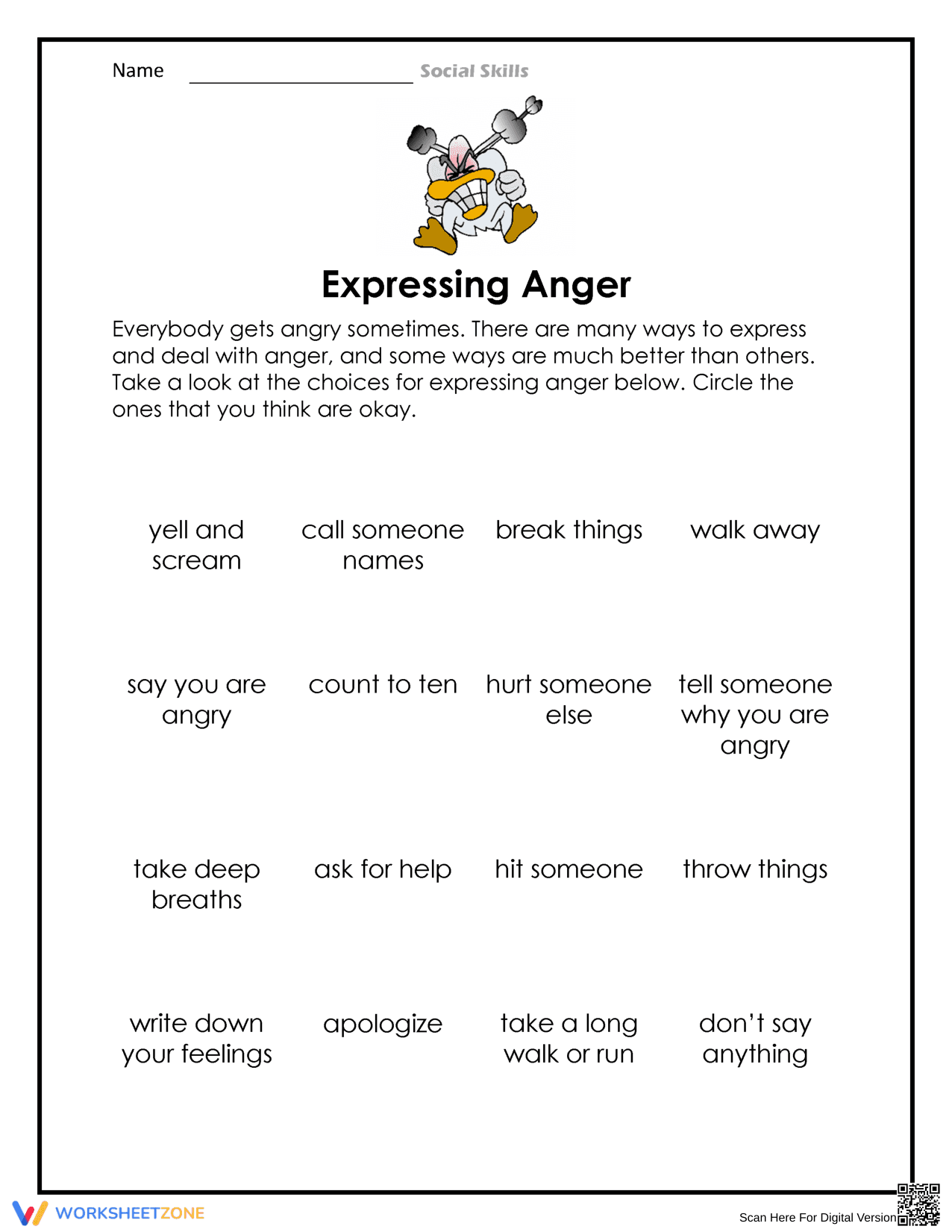 Worksheet on Expressing Anger - Page 1