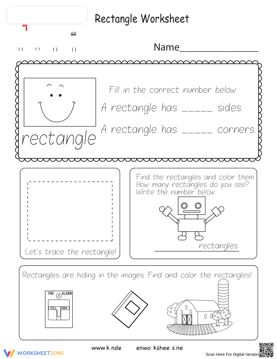 Rectangle Worksheet: Printable Kindergarten Math Activity - Page 1