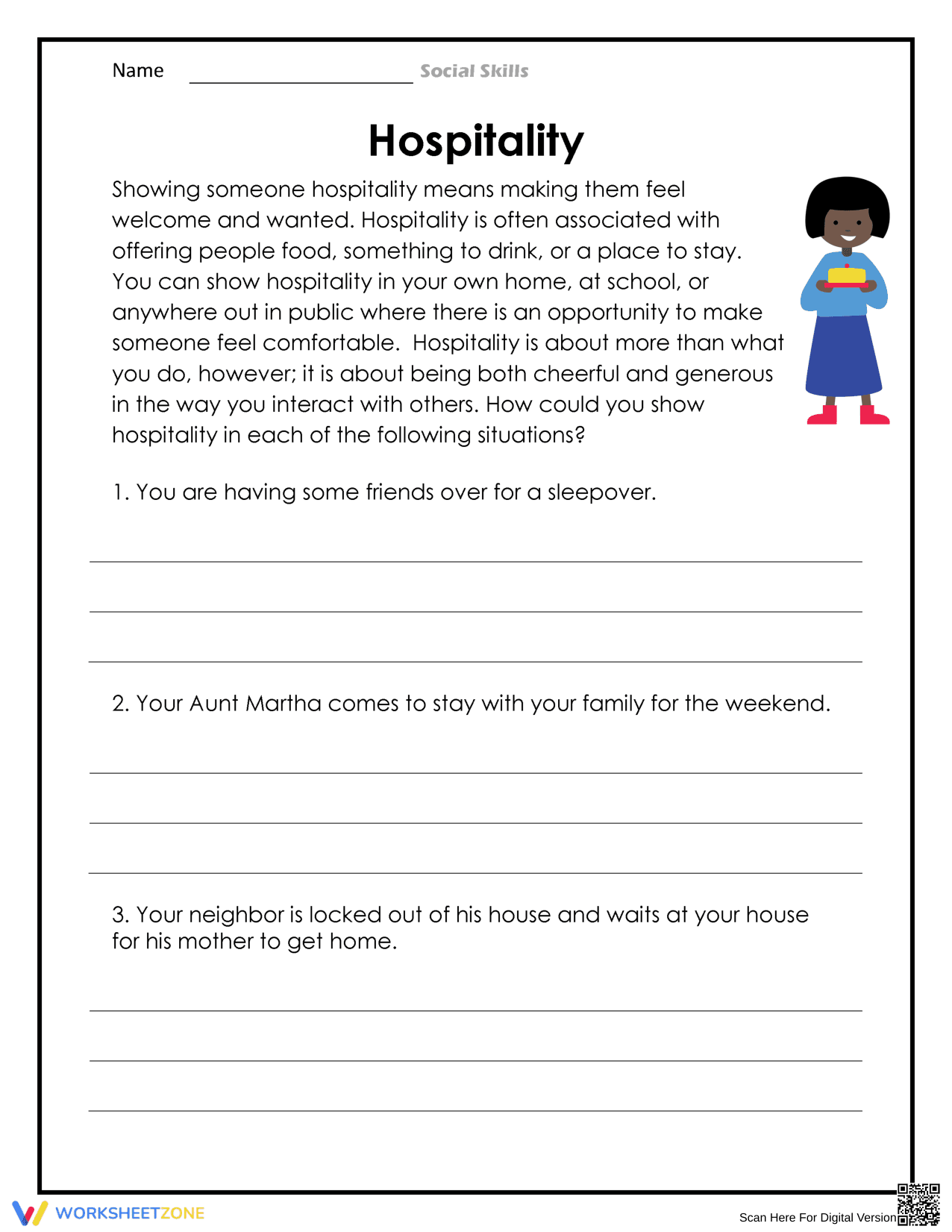 Hospitality Social Skills Printable | Grade 3 - Page 1