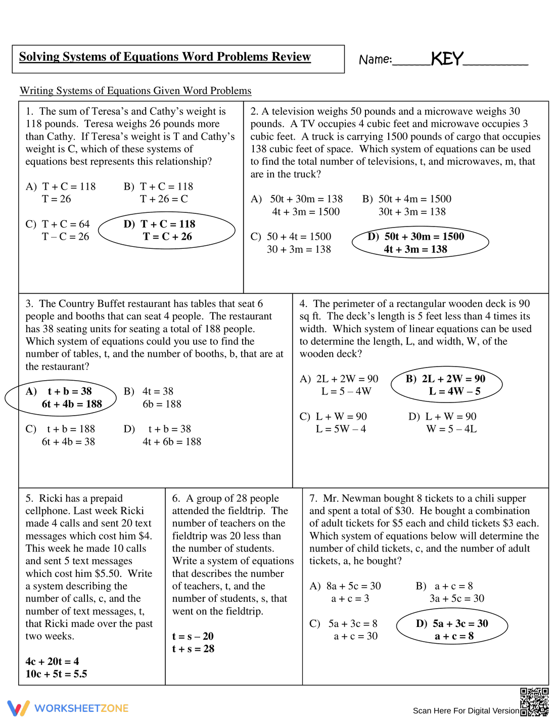 Review: Systems of Equations Word Problems - Page 1