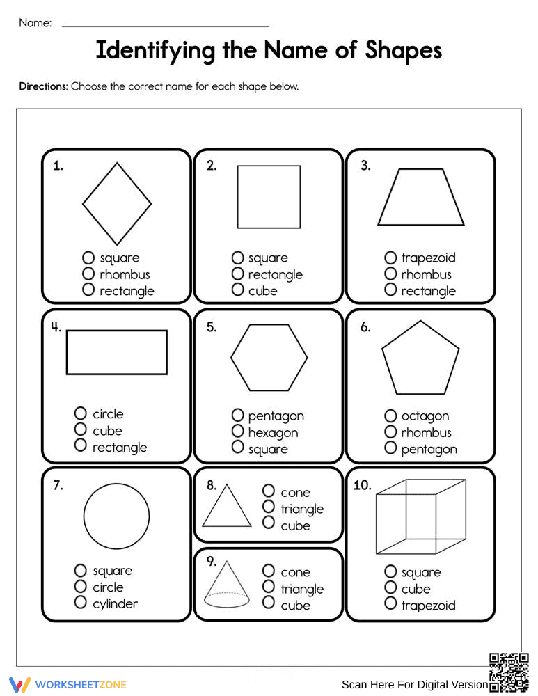 Identify the Names of Shapes - Page 1