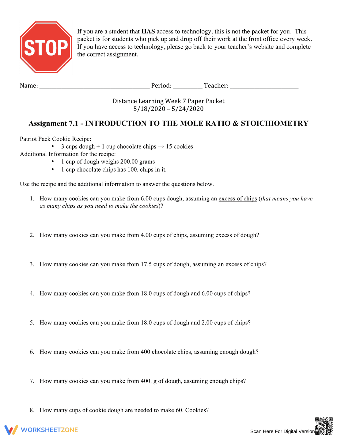 Intro to Mole Ratio: Stoichiometry Worksheet - Page 1