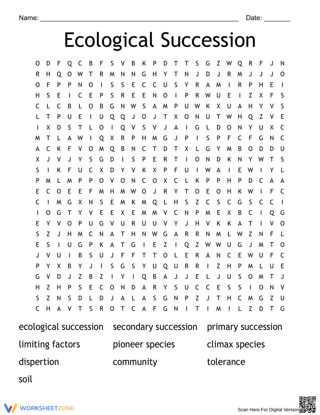 Ecological Succession Word Search - Page 1