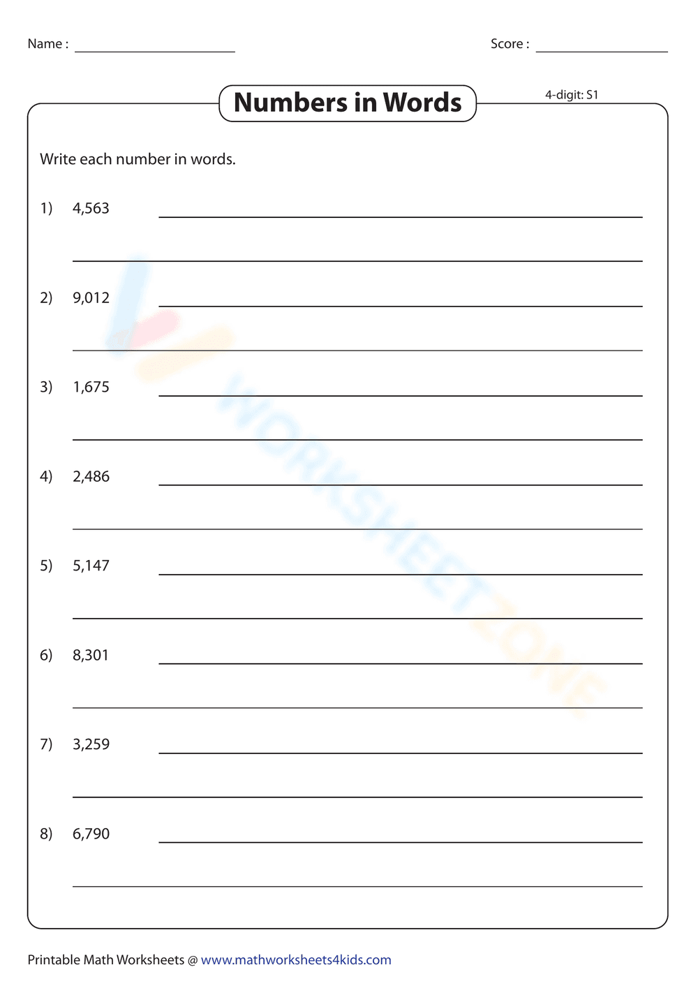 Numbers in Words Practice - Page 1