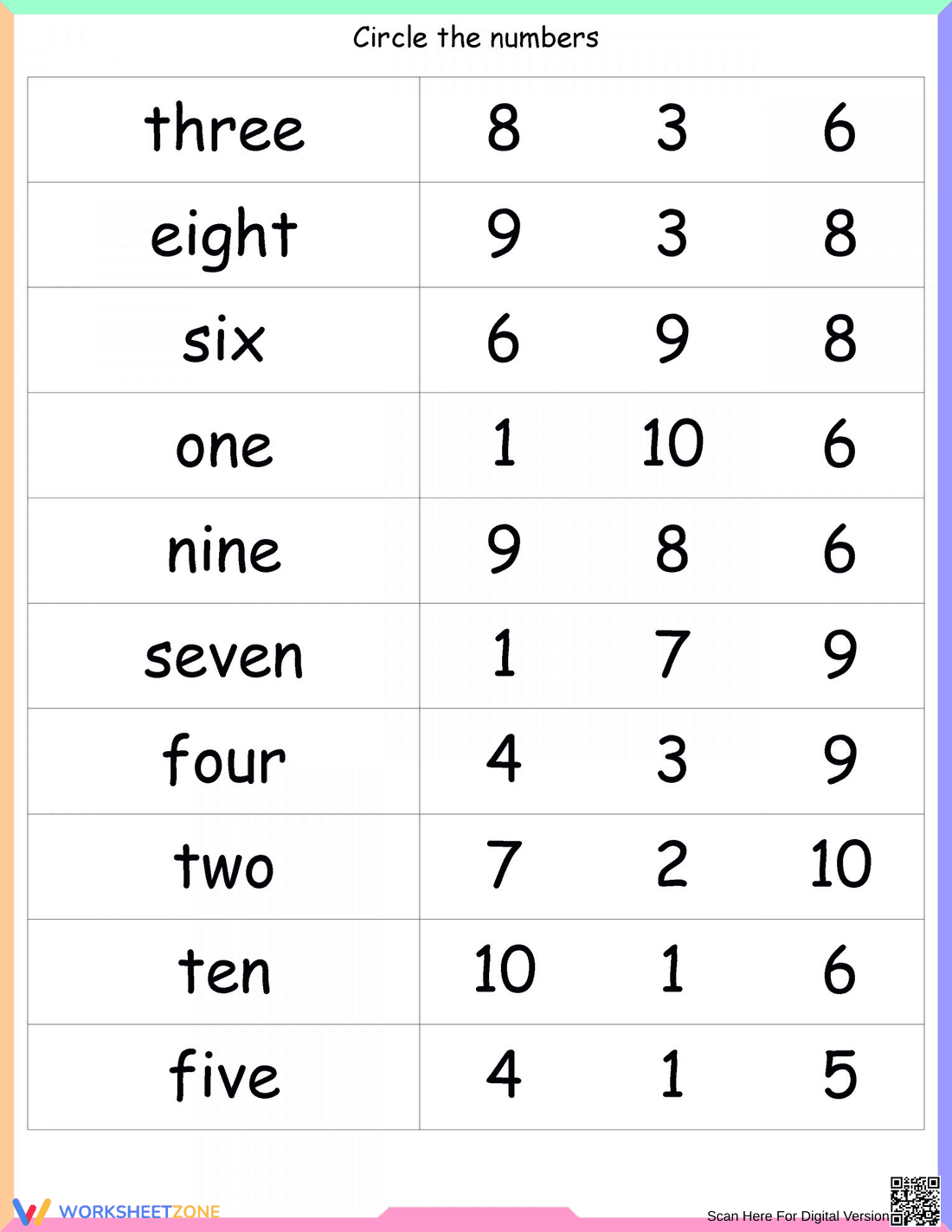 Circle the Numbers Activity - Page 1
